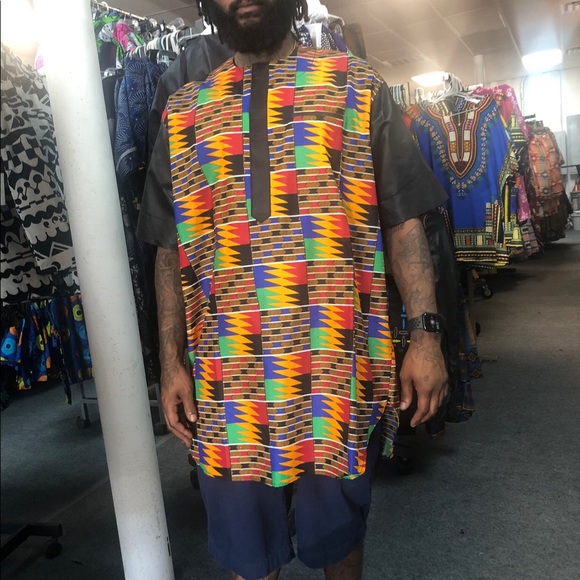 African men Danshiki Ankara kente short sleeve top - Picture 2 of 2